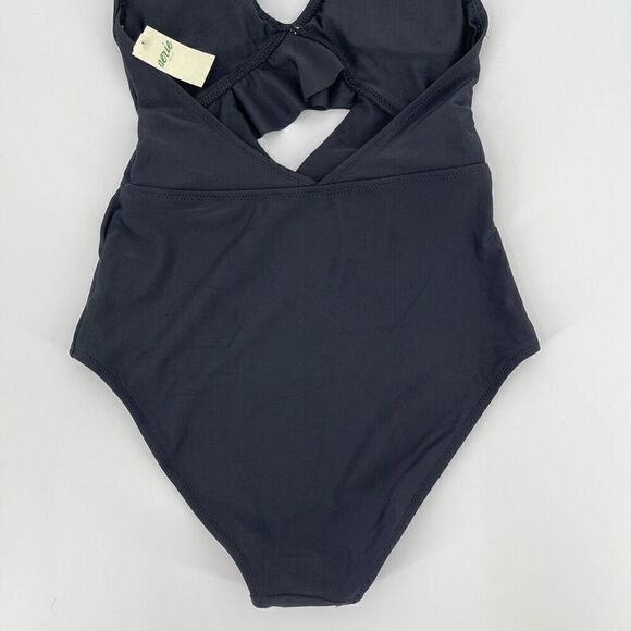 Aerie Cutout Ruffle Full Coverage One Piece Swimsuit Women XS Black NWT - Picture 8 of 9